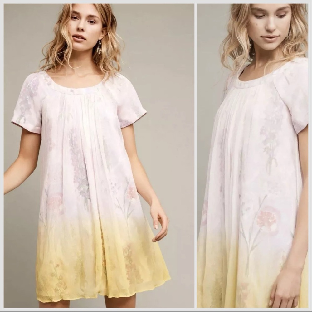 Anthropologie HD in Paris Floral Ombre Dress in Yellow, Pink, White, 8. - Picture 3 of 11